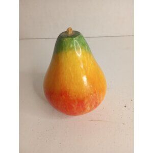 Vintage Polished Onyx Marble Fruit Pear Mango? Colorful Stone Paperweight